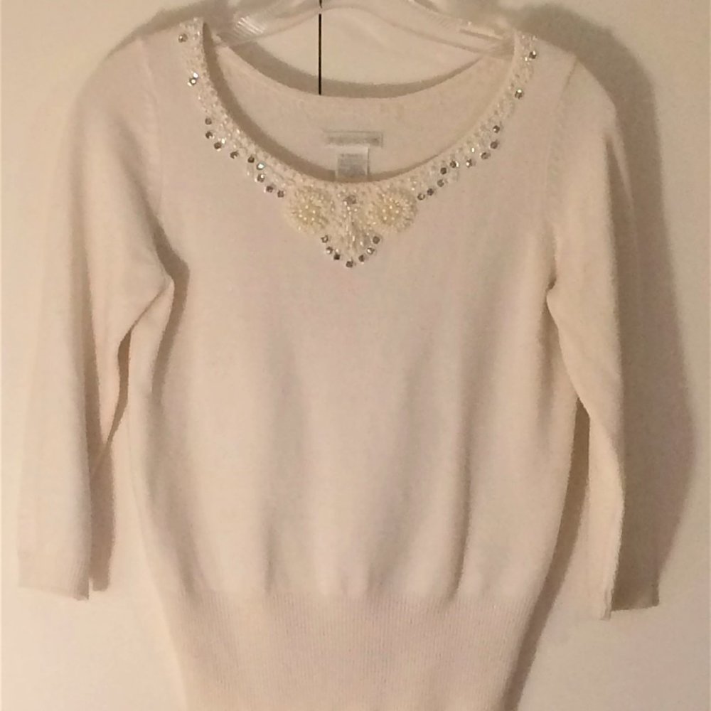 Worthington Embellished Ivory Sweater XS